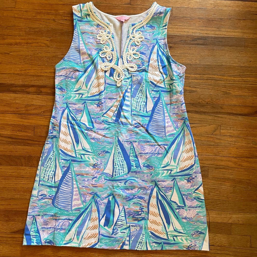 Lilly Pulitzer Women's (XL) Harper Shift Dress in Aboat Time - Sailboats